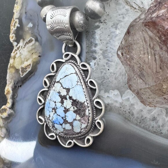 Sterling Southwestern Style Teardrop High Grade Golden Hill Turquoise Pendant #1 - Picture 5 of 10